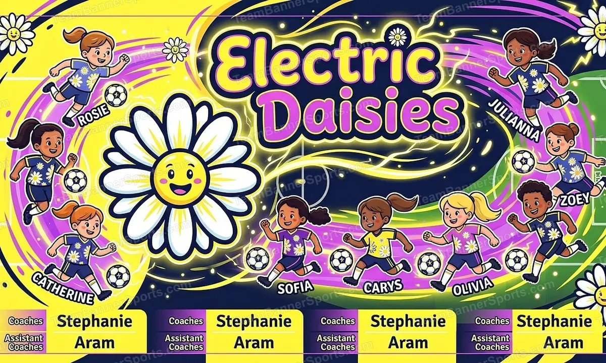 Electric Daisies soccer team banner created with AI
