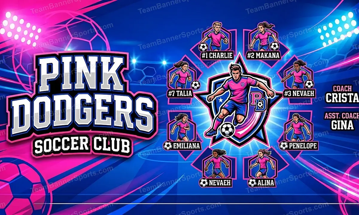 Pink Dodgers soccer team banner created with AI