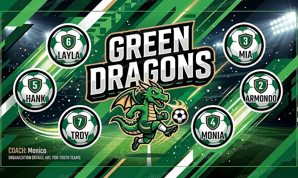 Green Dragons soccer team banner created with AI