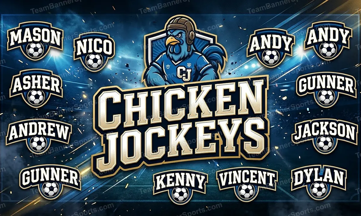 Chicken Jockeys soccer team banner created with AI
