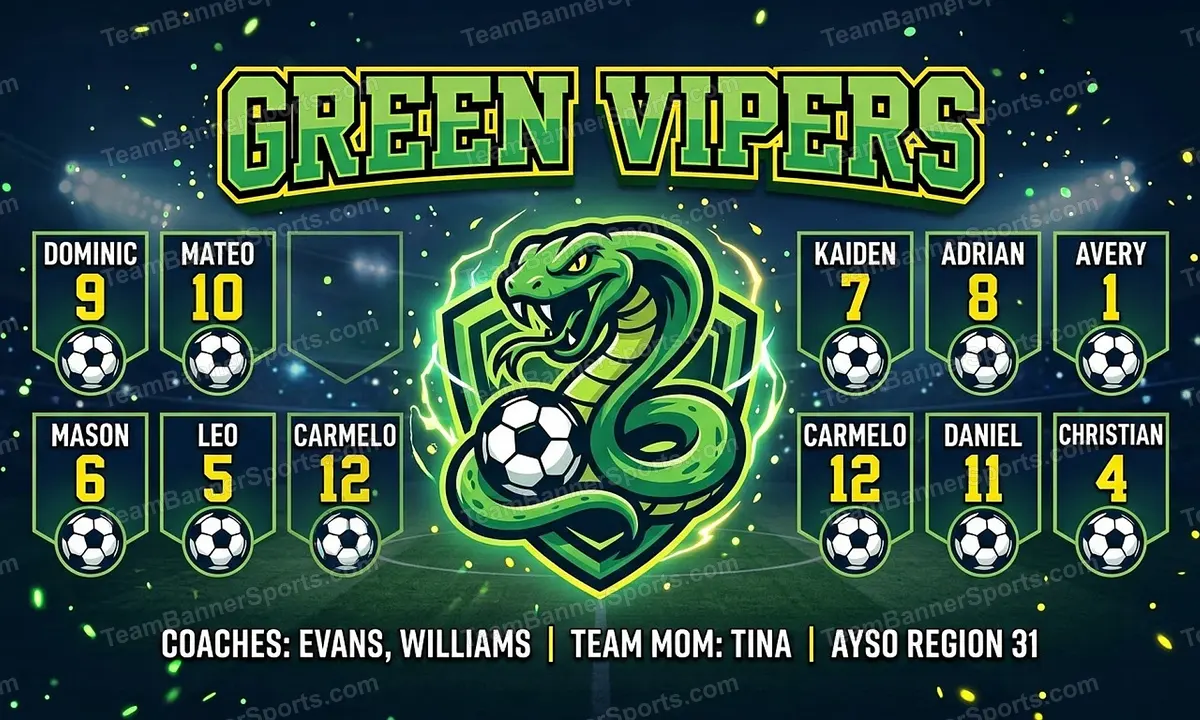 Green Vipers soccer team banner created with AI