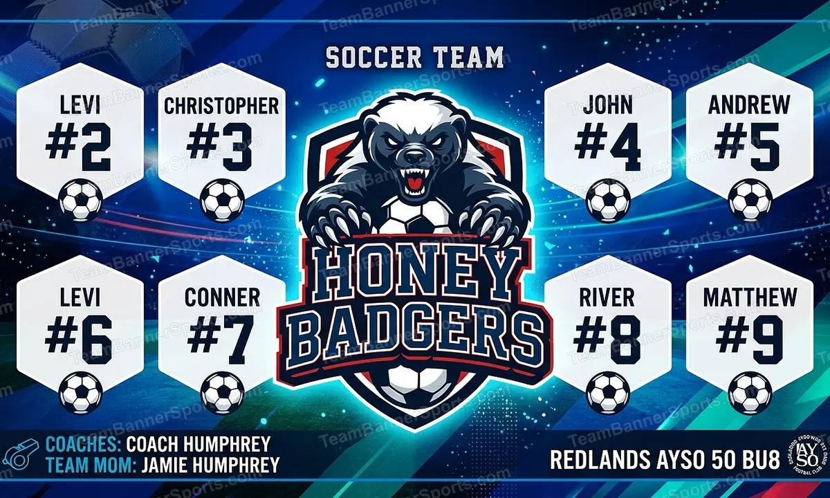 Honey Badgers soccer team banner created with AI