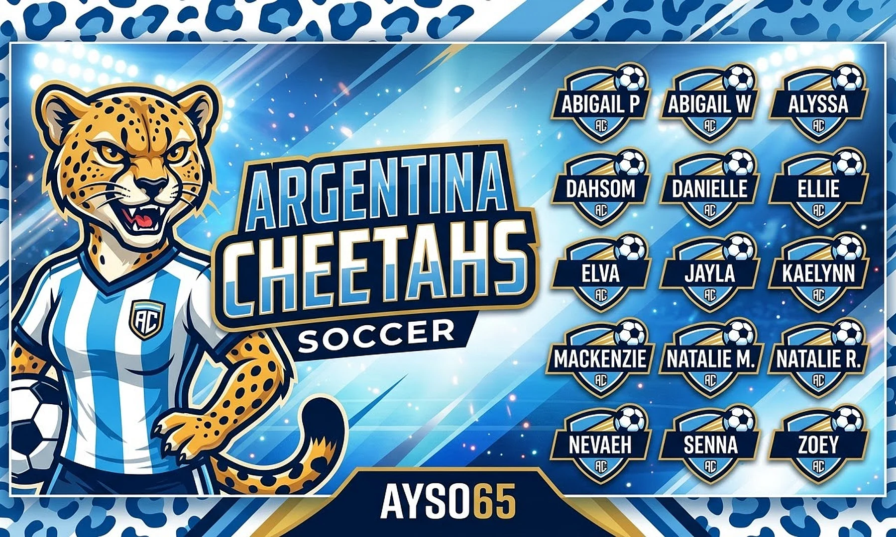Argentina Cheetahs soccer team banner created with AI