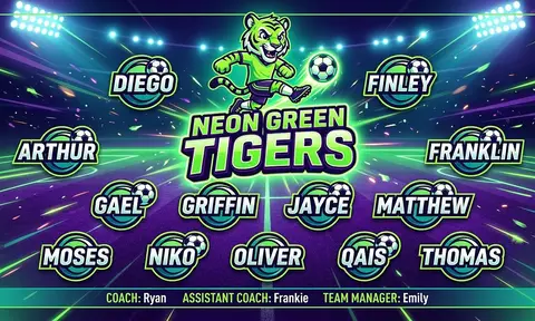 Neon Green Tigers Soccer AI image template