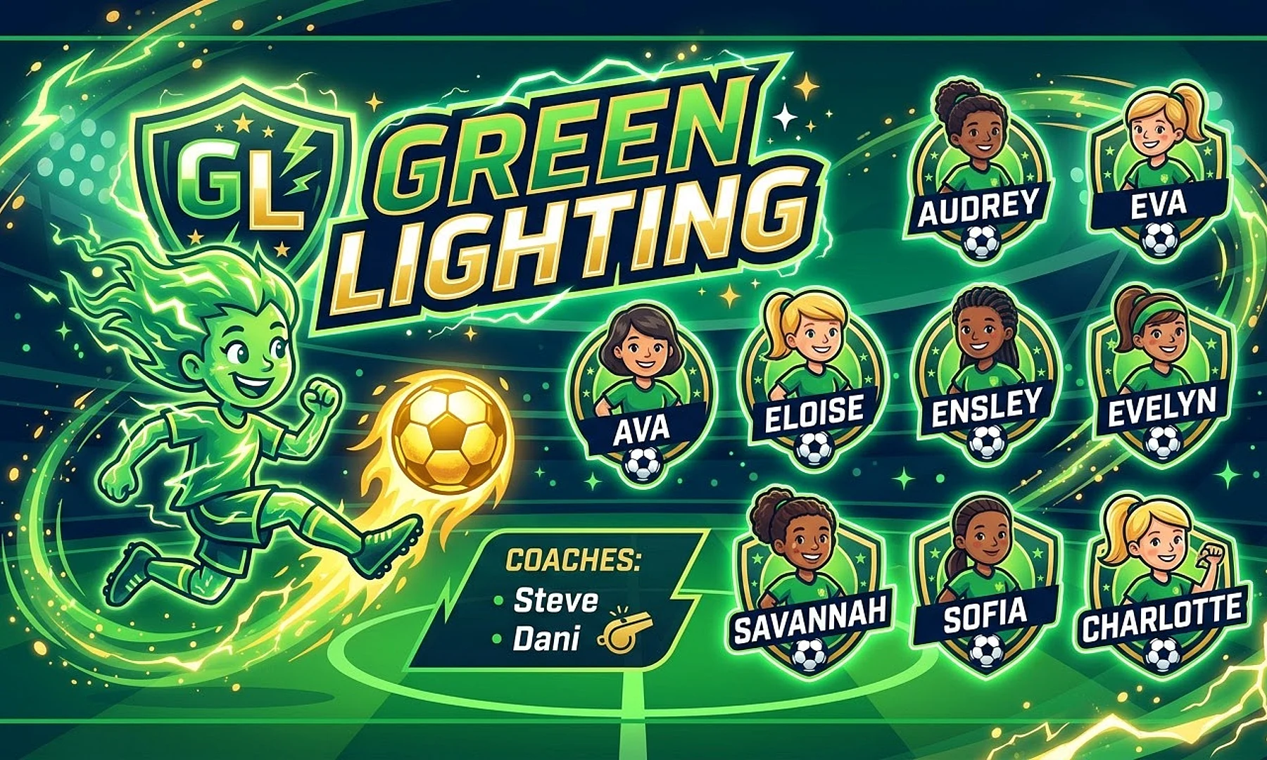 Green Lighting soccer team banner created with AI