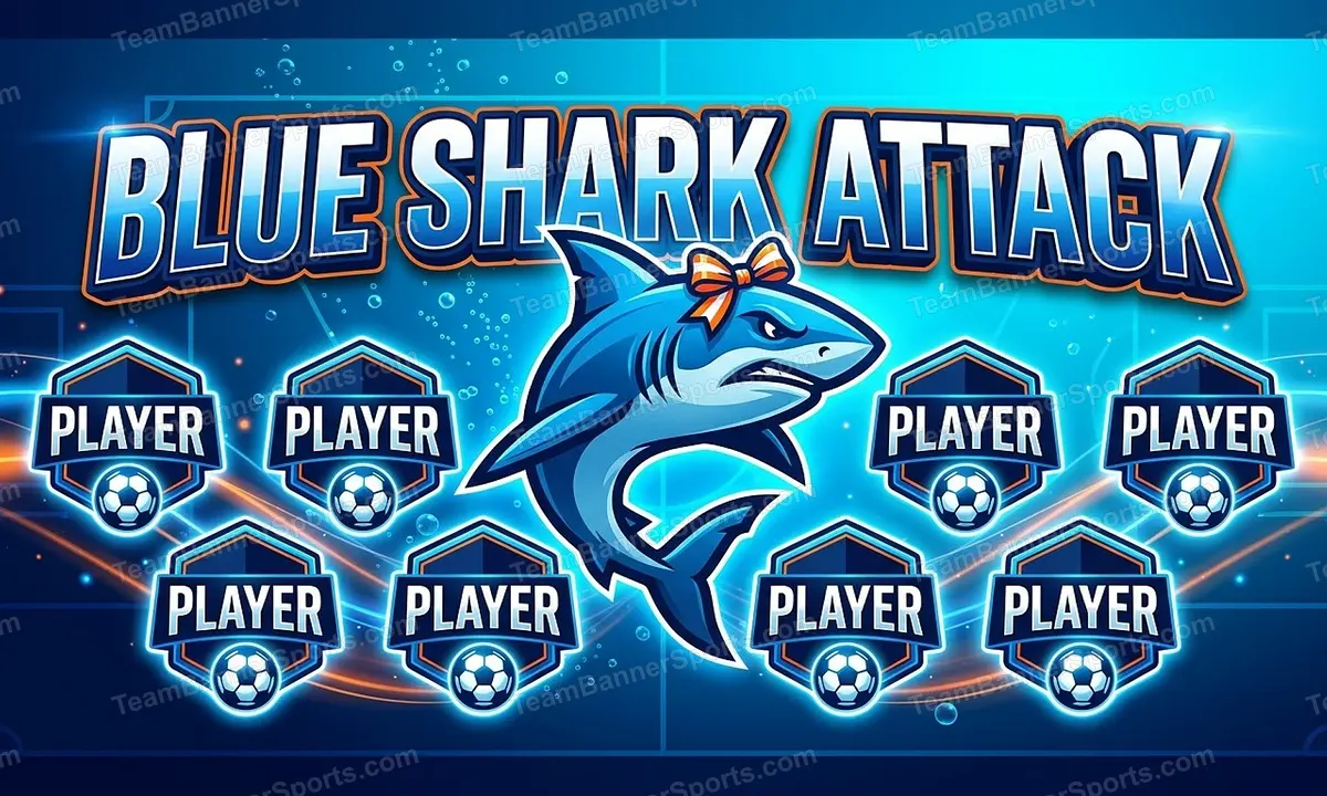 Blue Shark Attack soccer team banner created with AI