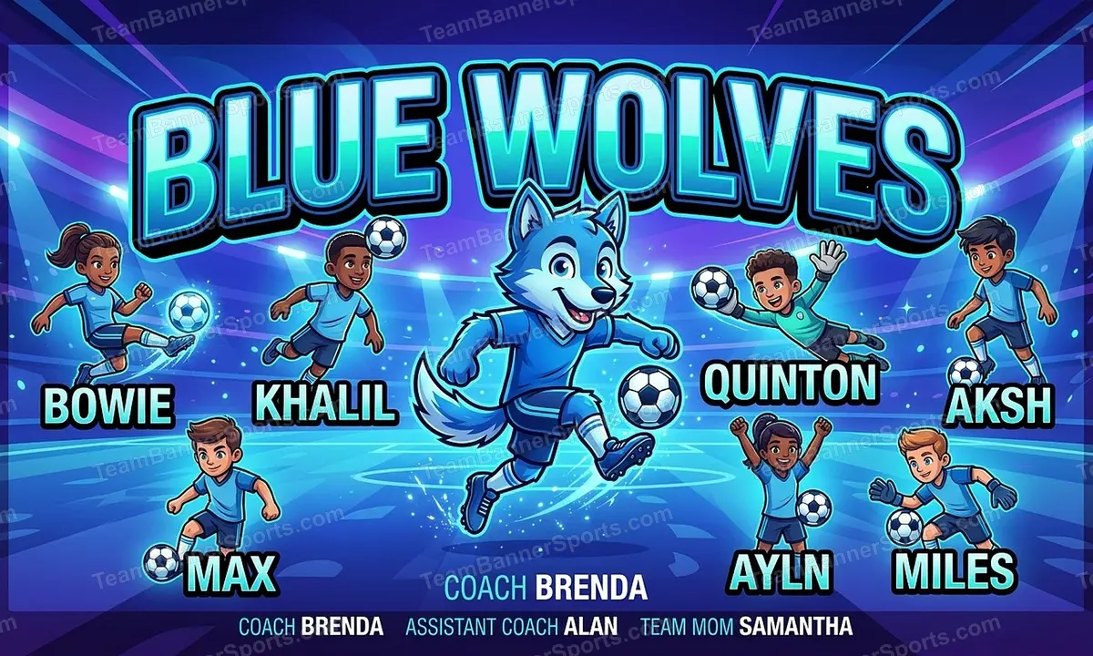 Blue Wolves soccer team banner created with AI