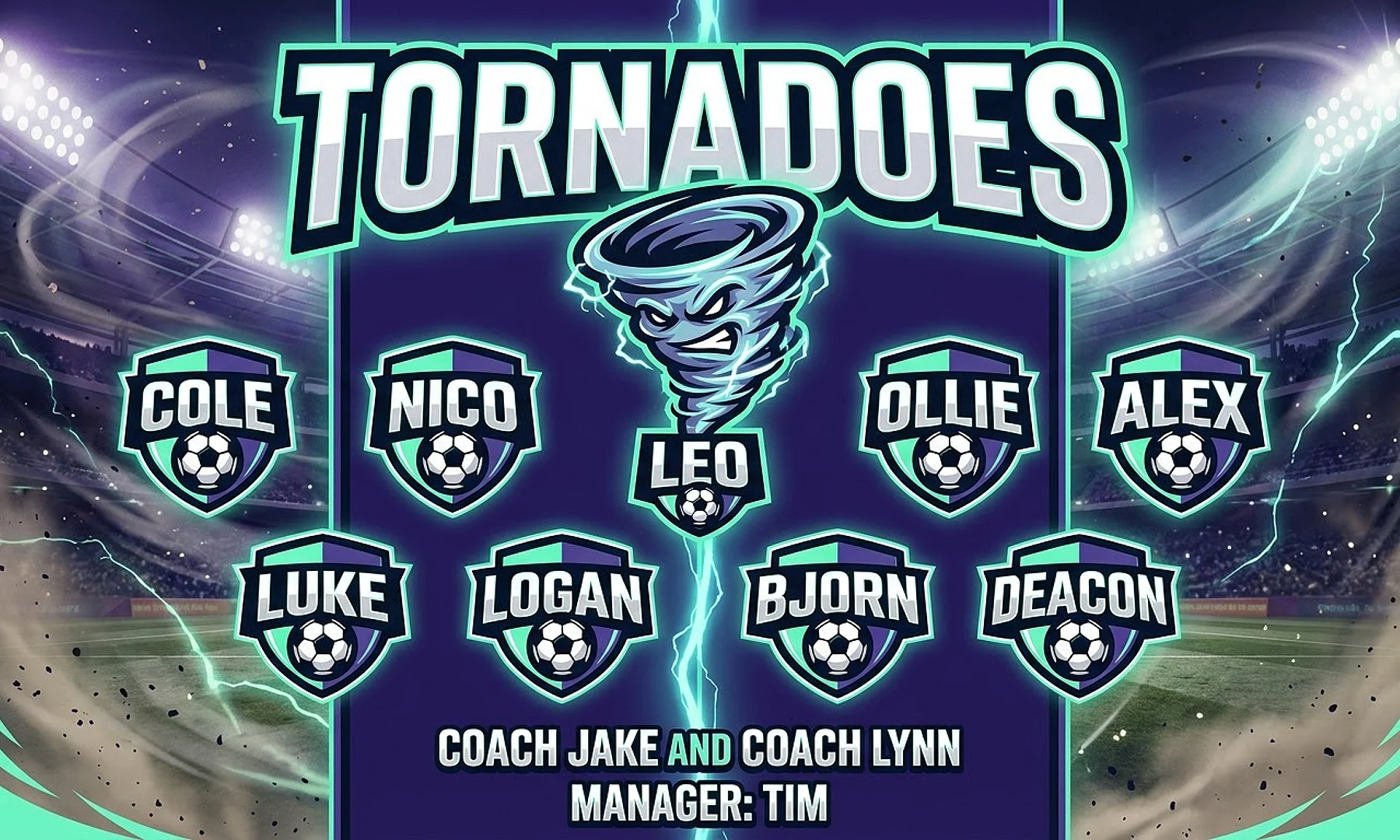 Tornadoes soccer team banner created with AI