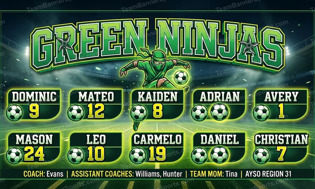 Green Ninjas soccer team banner created with AI