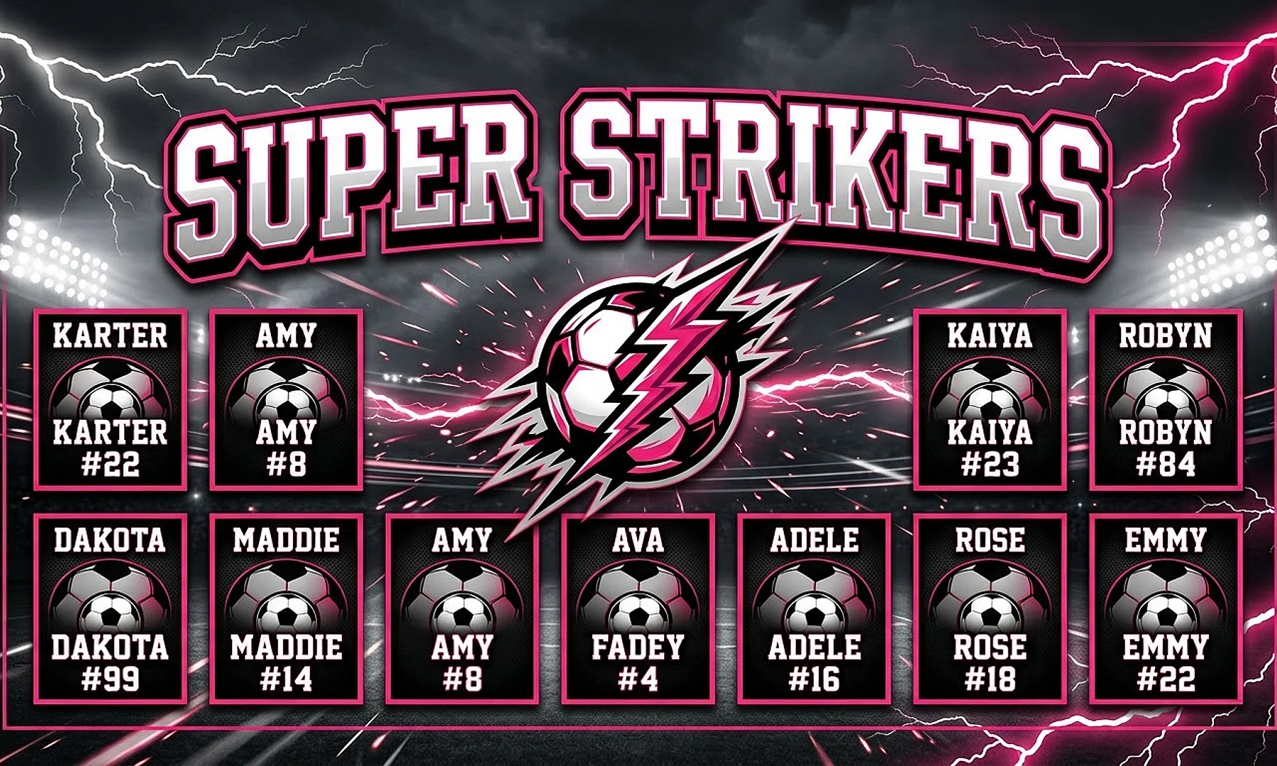 Super Strikers soccer team banner created with AI