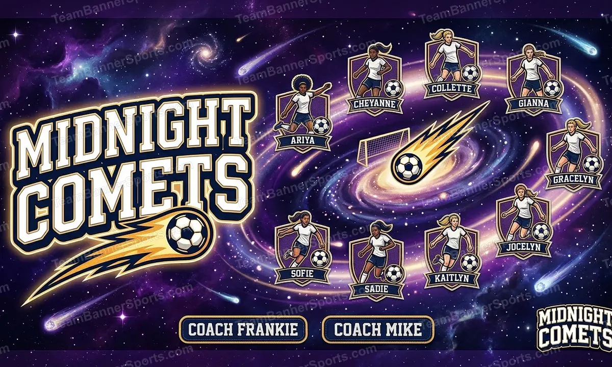 Midnight Comets soccer team banner created with AI