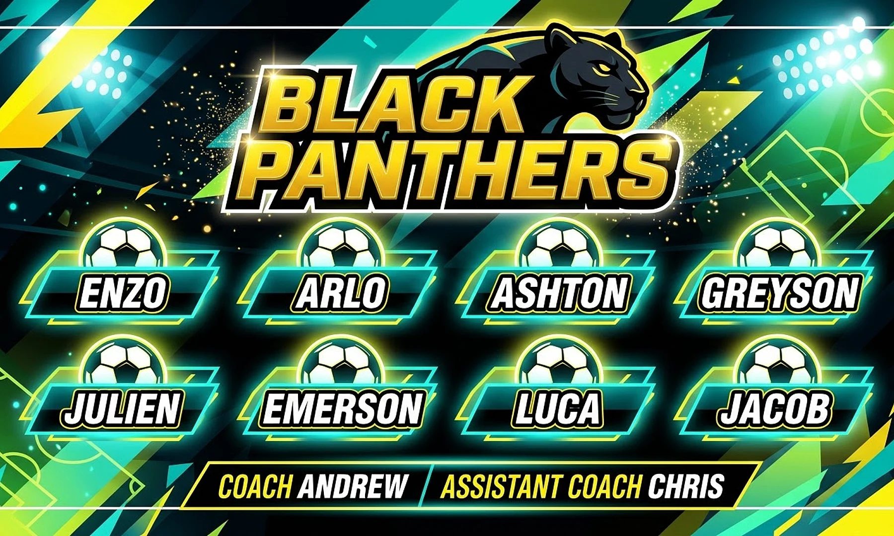 Black Panthers soccer team banner created with AI
