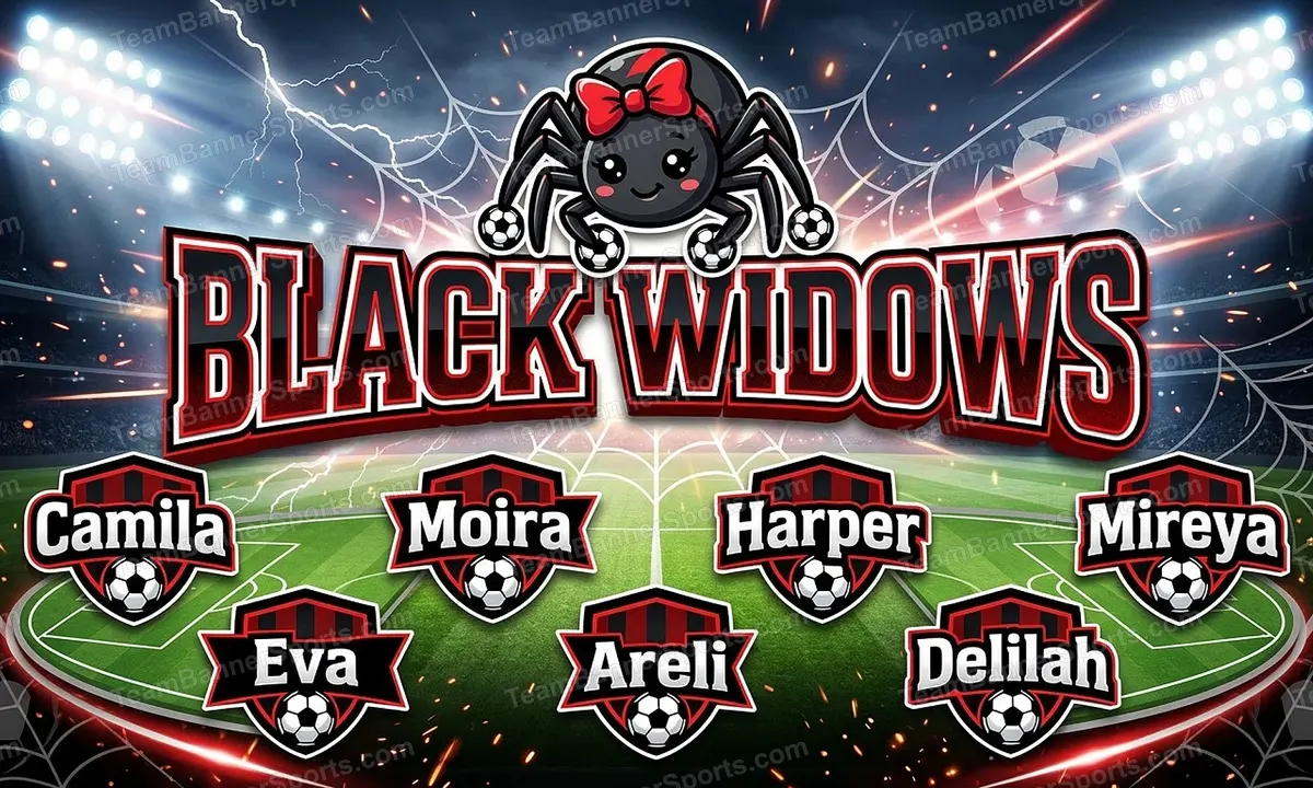 Black Widows soccer team banner created with AI