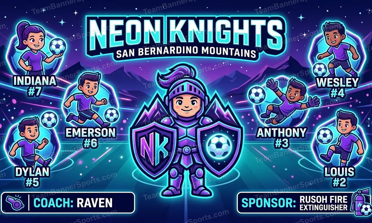 Neon Knights soccer team banner created with AI