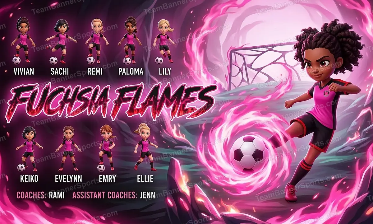 Fuchsia Flames soccer team banner created with AI