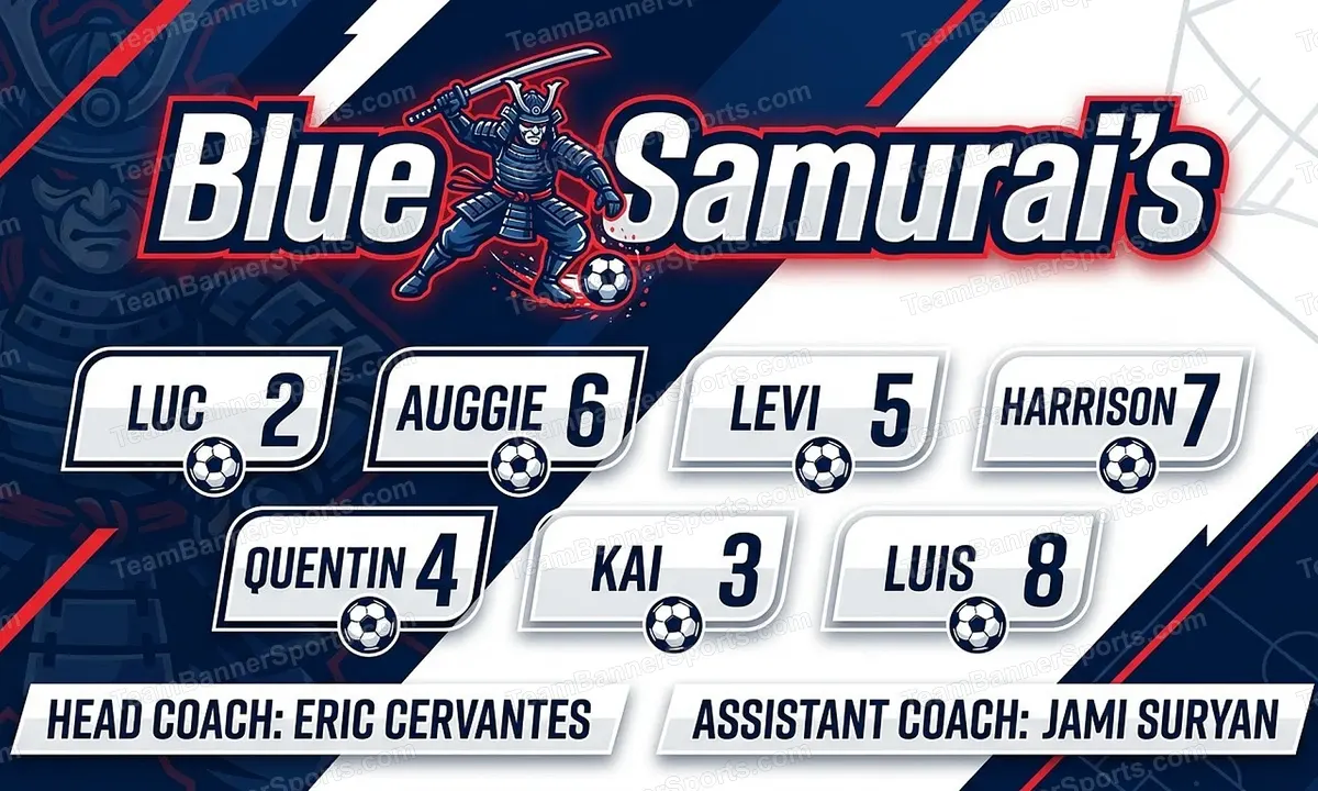 Blue Samurai’s soccer team banner created with AI