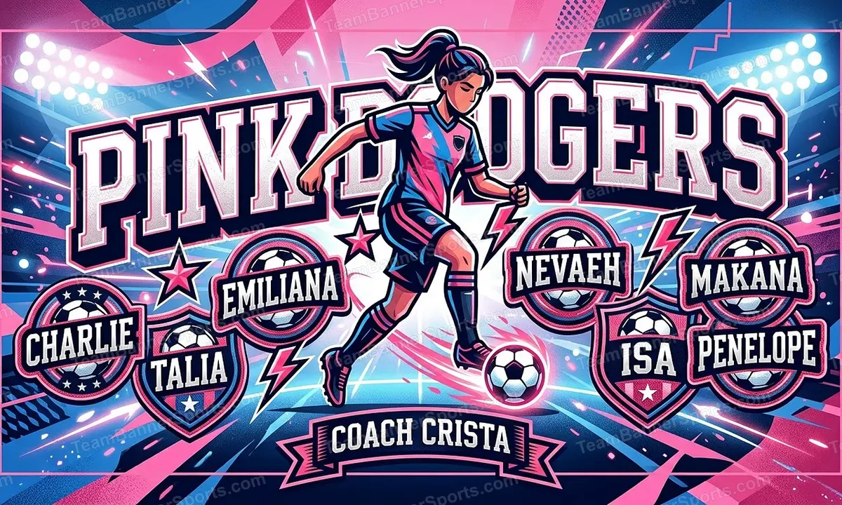 Pink Dodgers soccer team banner created with AI