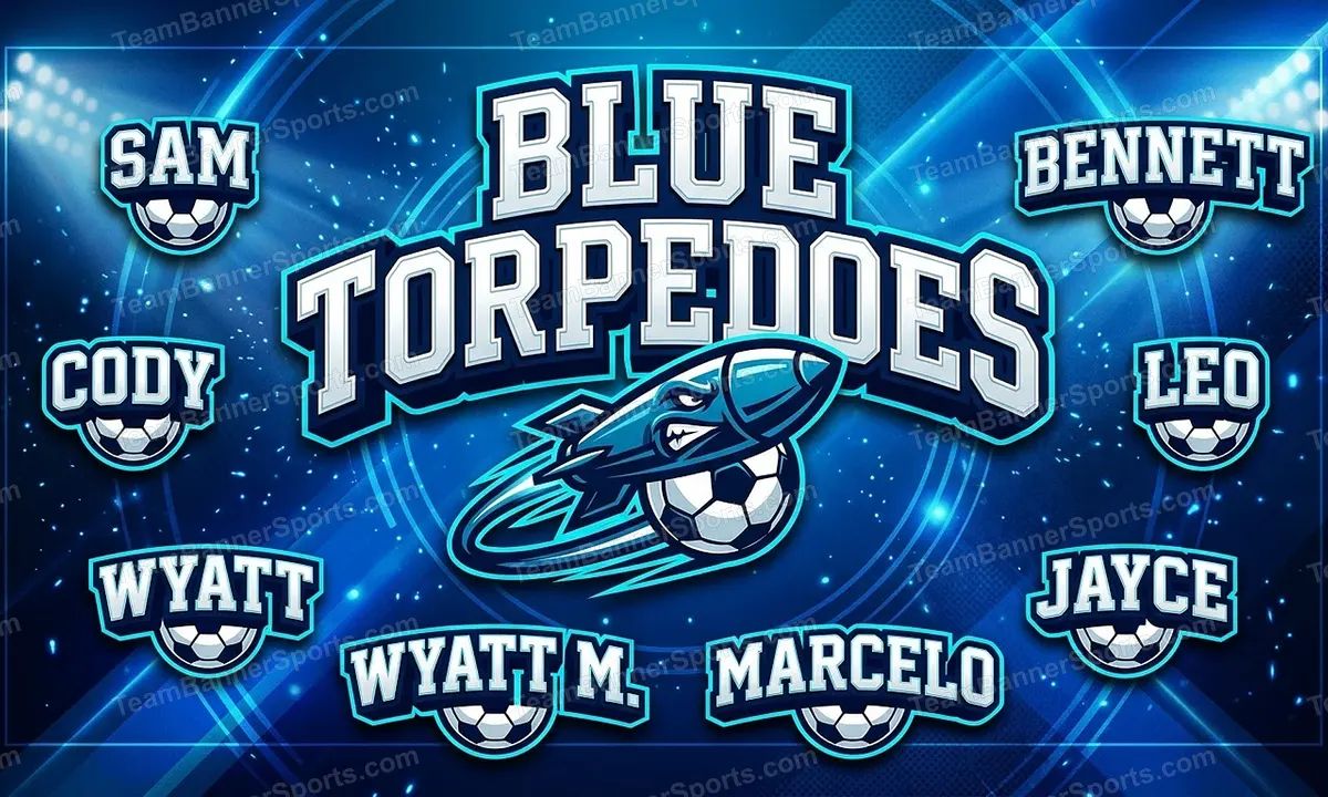 Blue Torpedoes soccer team banner created with AI