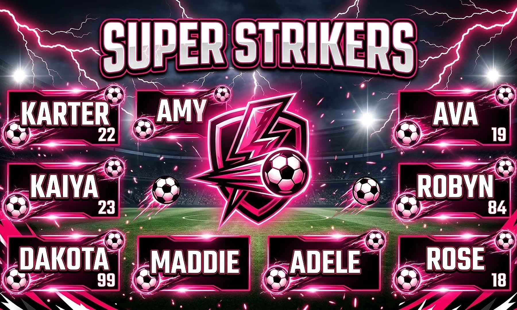 Super Strikers soccer team banner created with AI