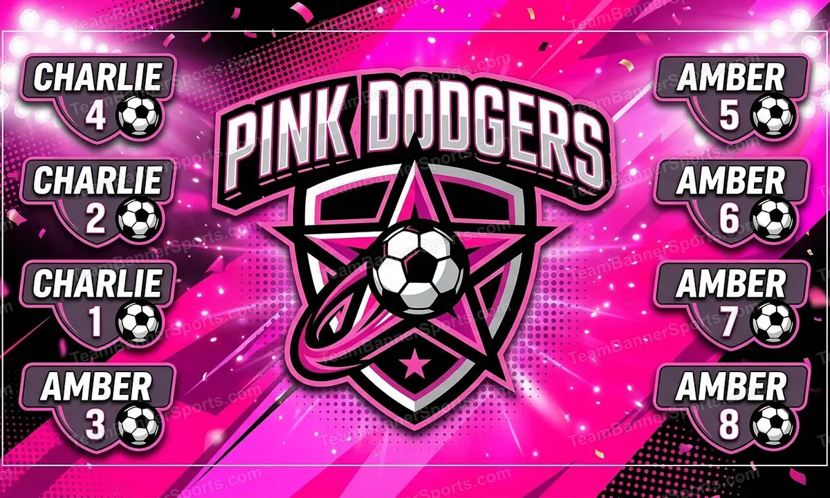 Pink Dodgers soccer team banner created with AI