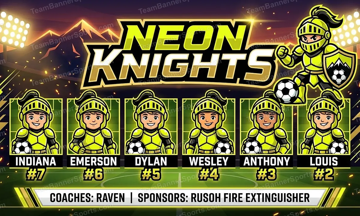 Neon Knights soccer team banner created with AI