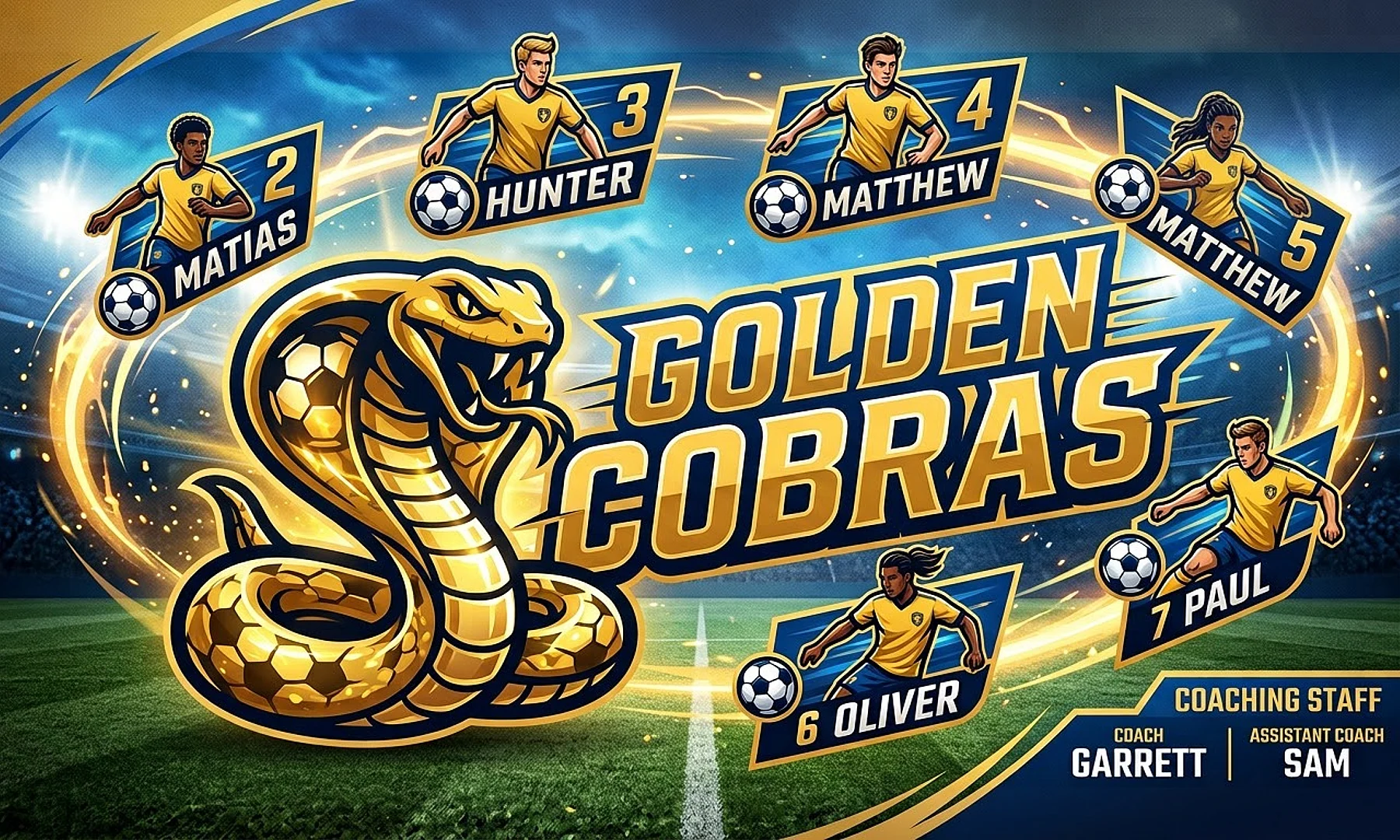 Golden Cobras soccer team banner created with AI