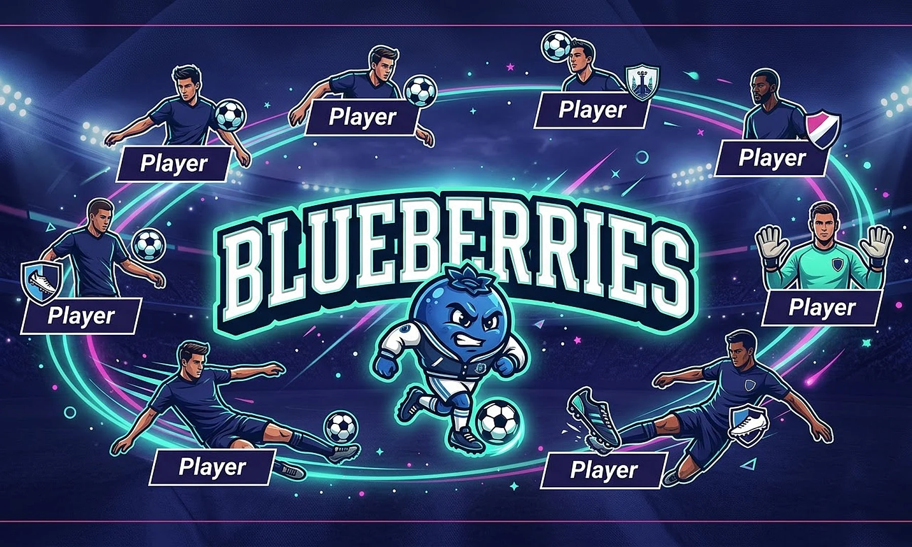 Blueberries soccer team banner created with AI