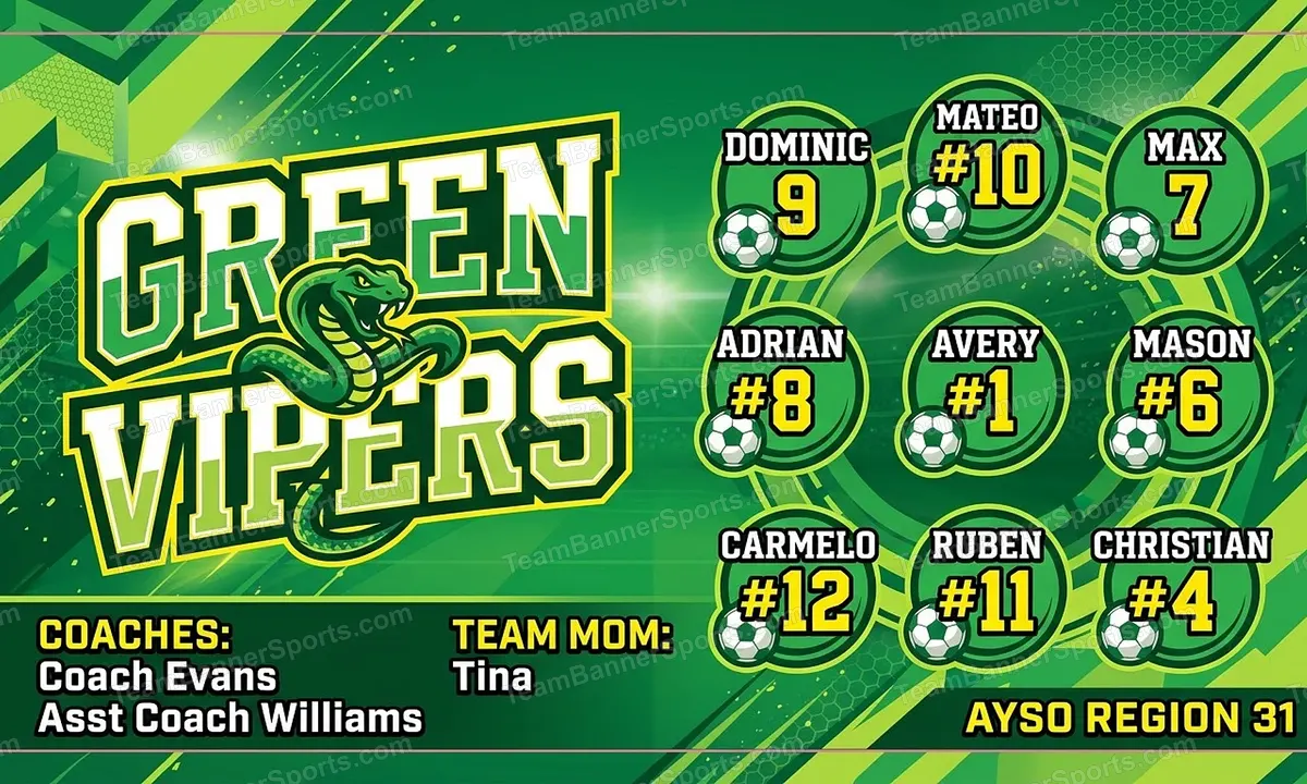 Green Vipers soccer team banner created with AI