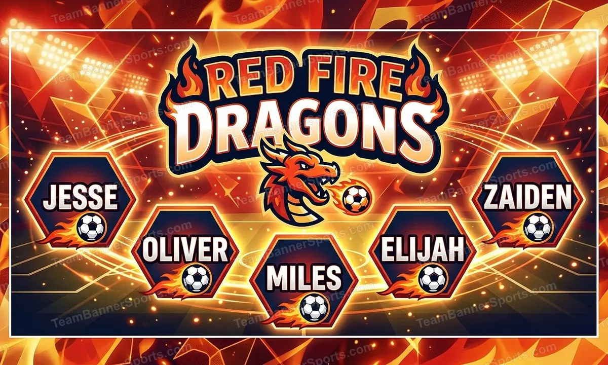 Red Fire Dragons soccer team banner created with AI