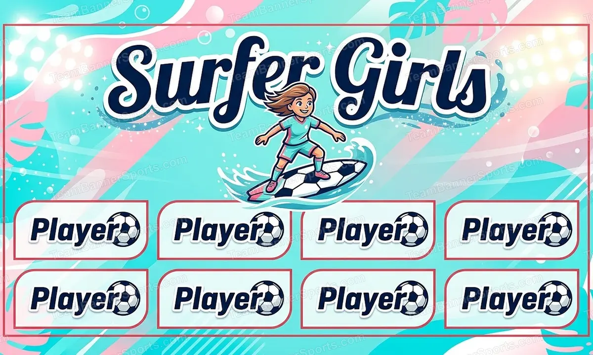 Surfer Girls soccer team banner created with AI