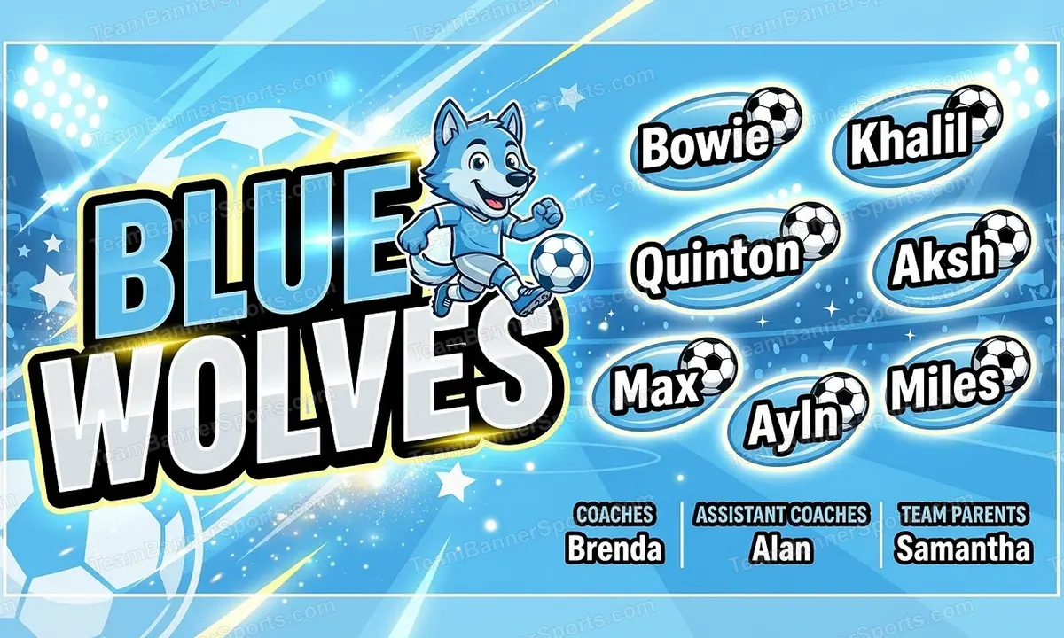 Blue Wolves soccer team banner created with AI