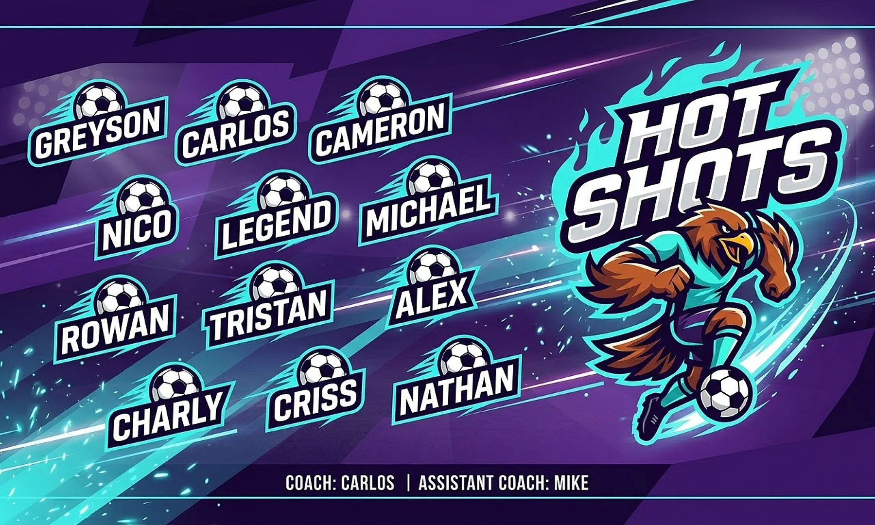Hot Shots soccer team banner created with AI