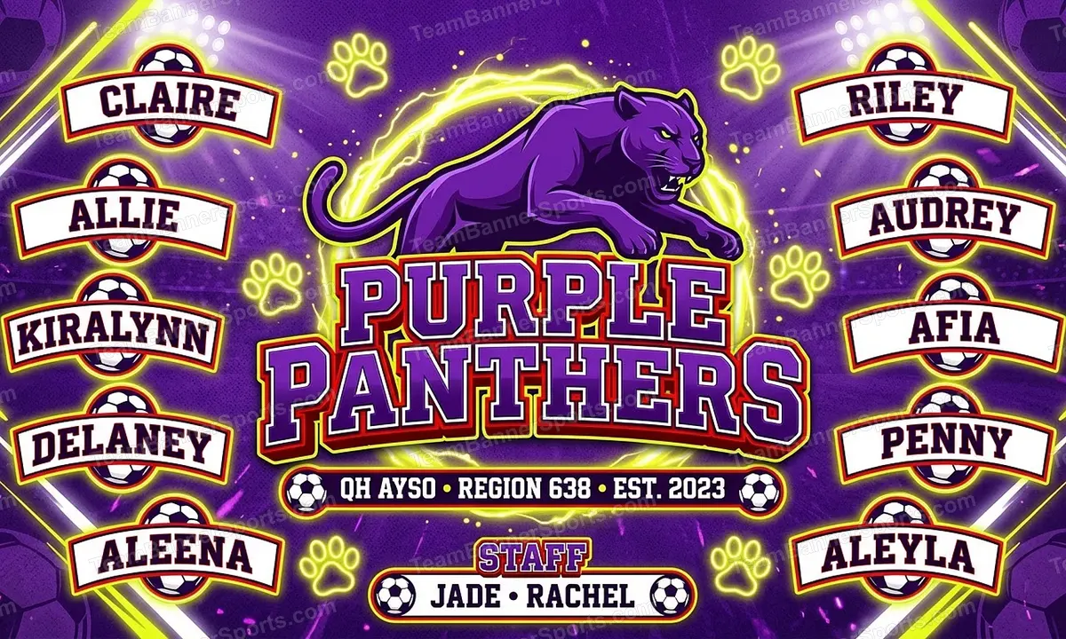 Purple Panthers soccer team banner created with AI