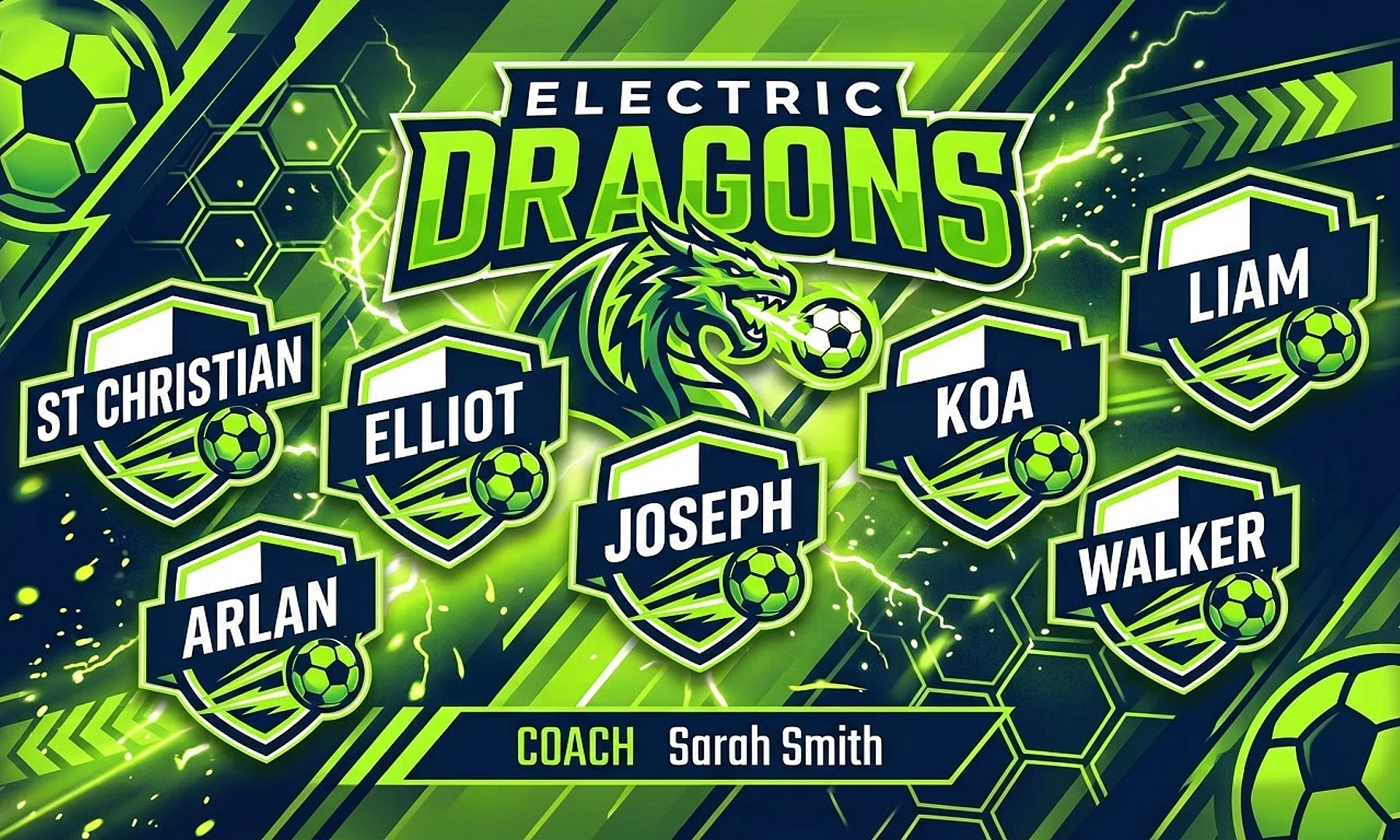 electric dragons soccer team banner created with AI
