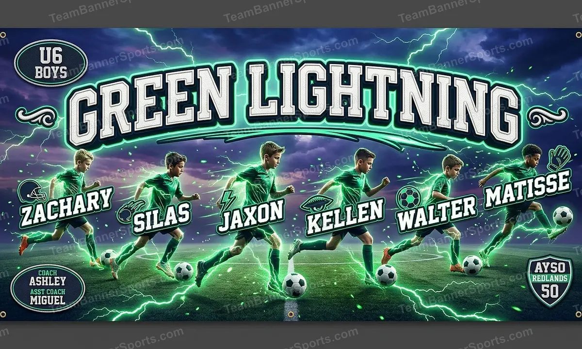 Green Lightning soccer team banner created with AI
