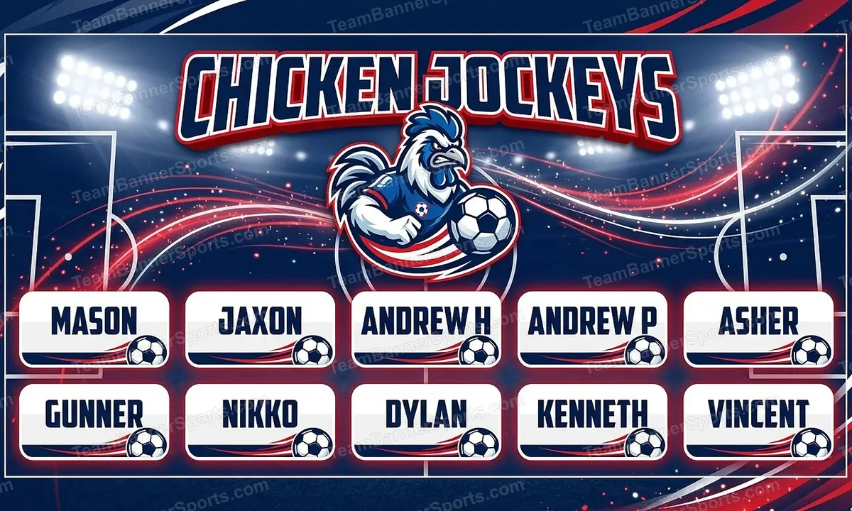 Chicken Jockeys soccer team banner created with AI