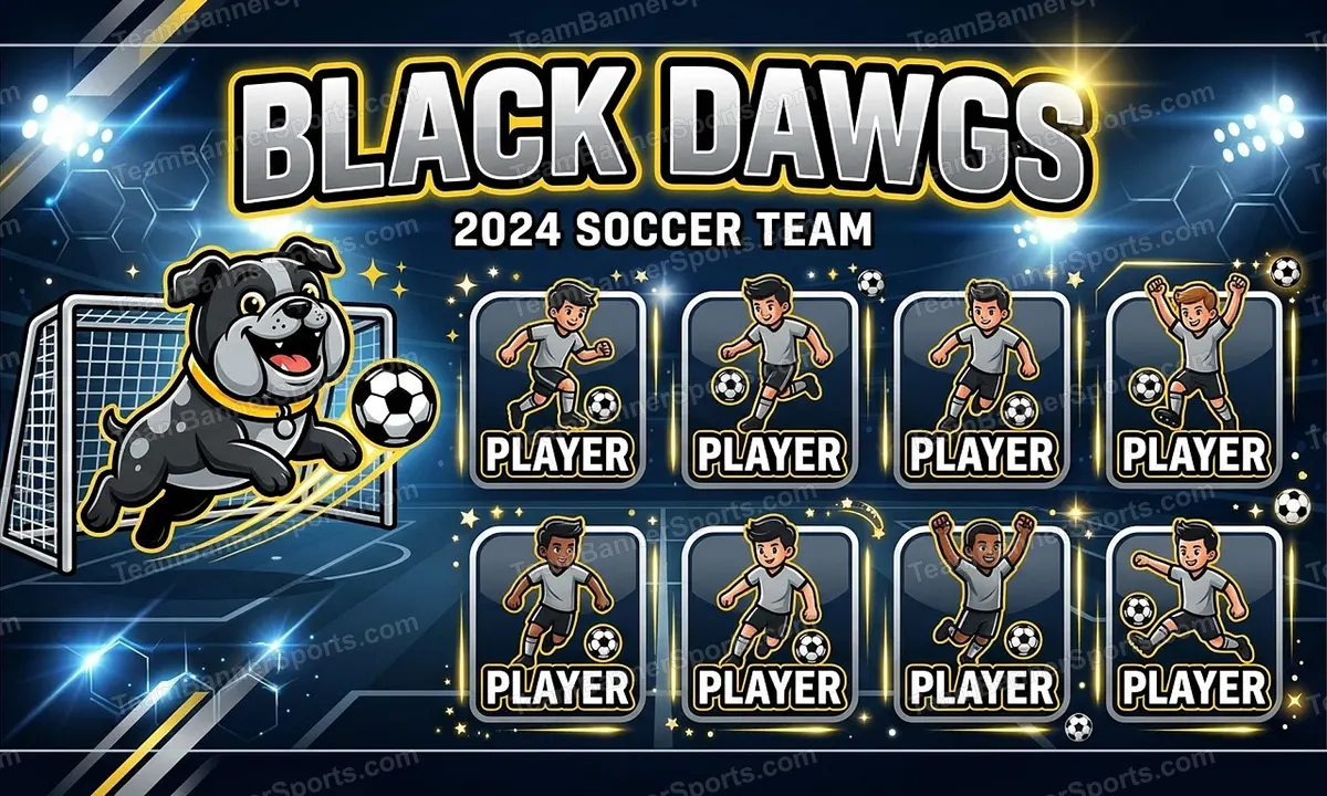 Black Dawgs soccer team banner created with AI