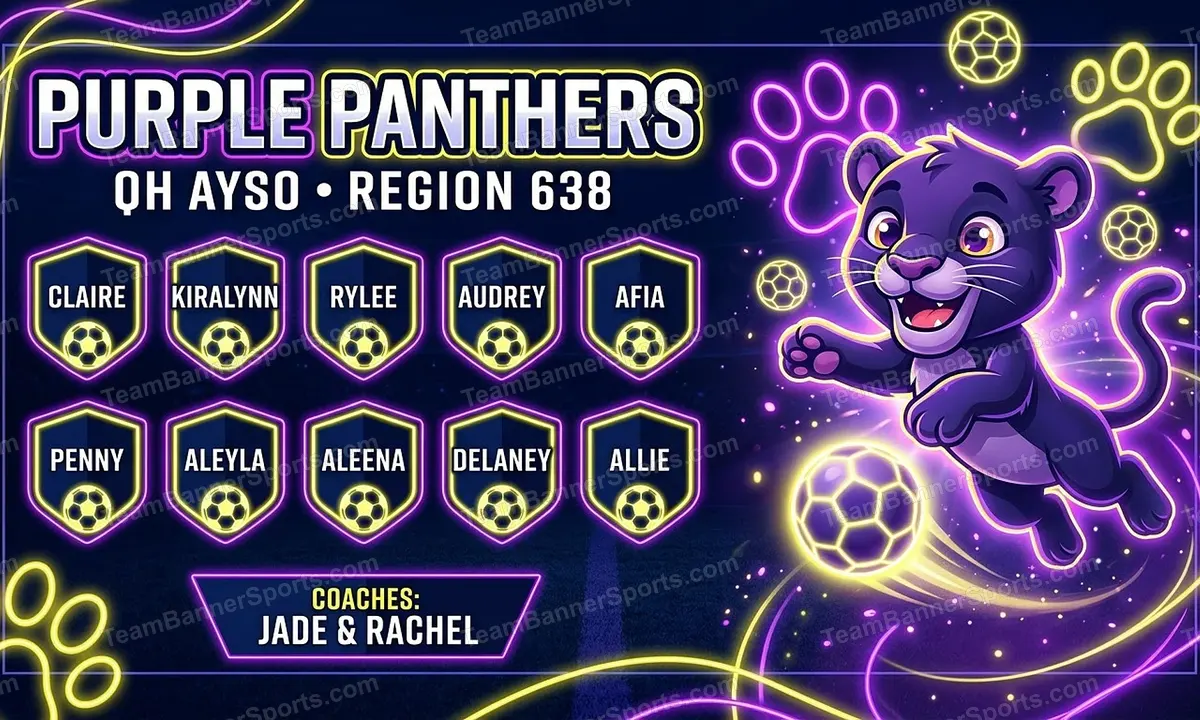 Purple Panthers soccer team banner created with AI