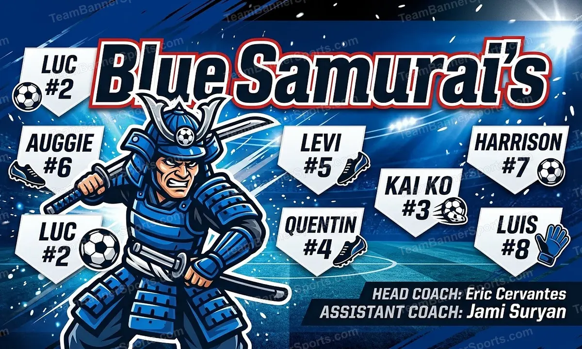 Blue Samurai’s soccer team banner created with AI