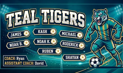 Teal Tigers Soccer AI image template