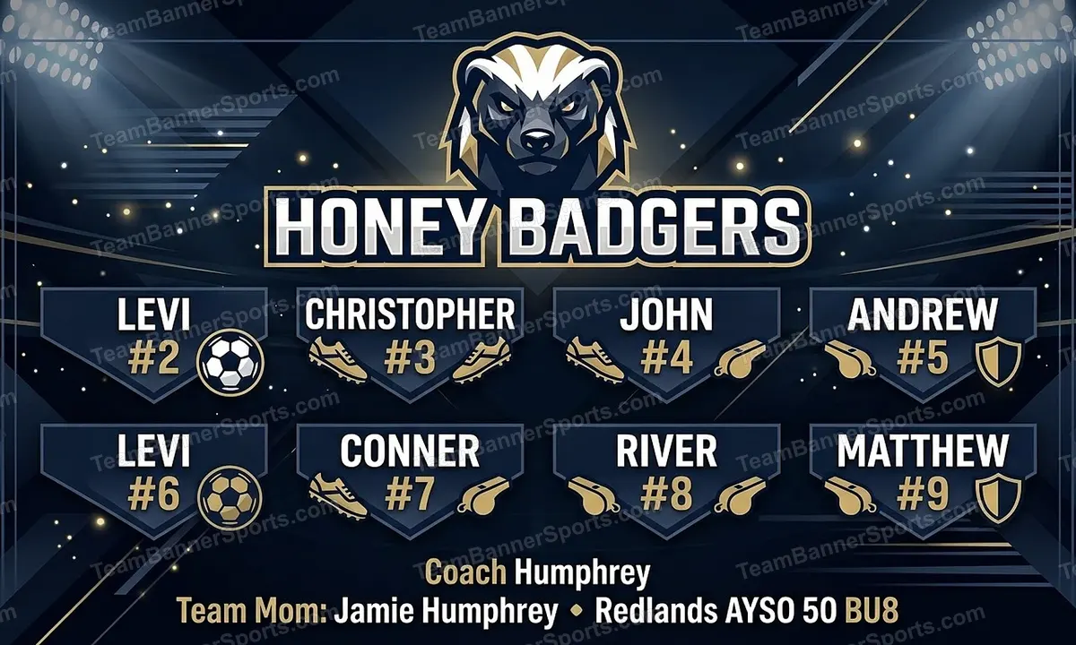 Honey Badgers soccer team banner created with AI