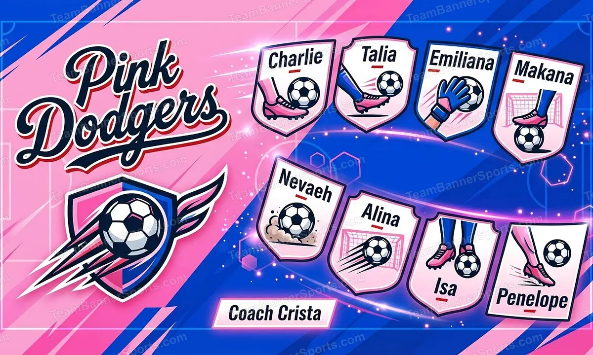 Pink Dodgers soccer team banner created with AI
