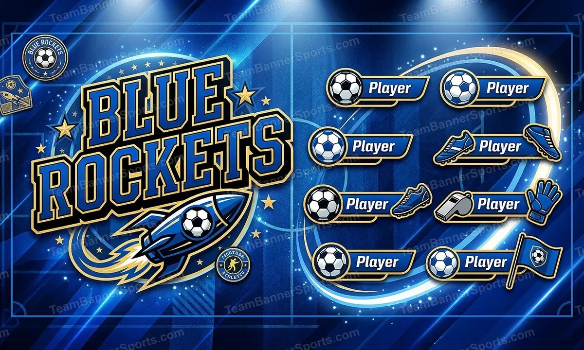 Blue Rockets soccer team banner created with AI