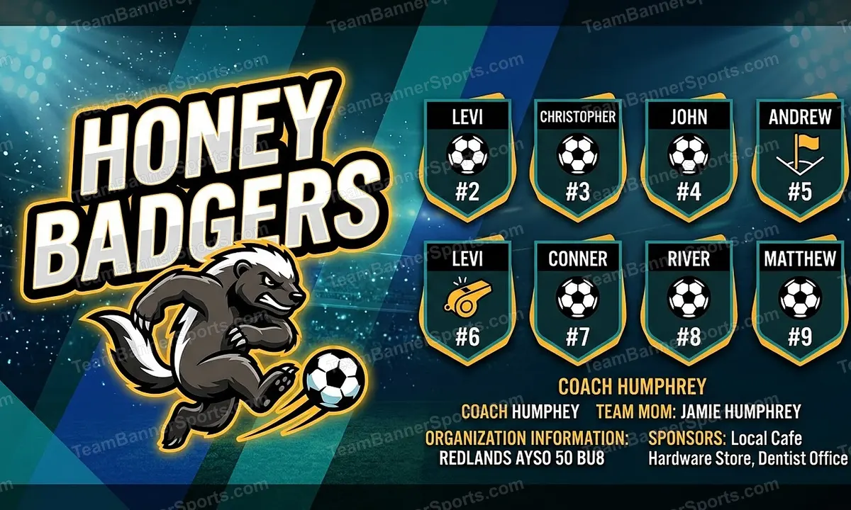 Honey Badgers soccer team banner created with AI