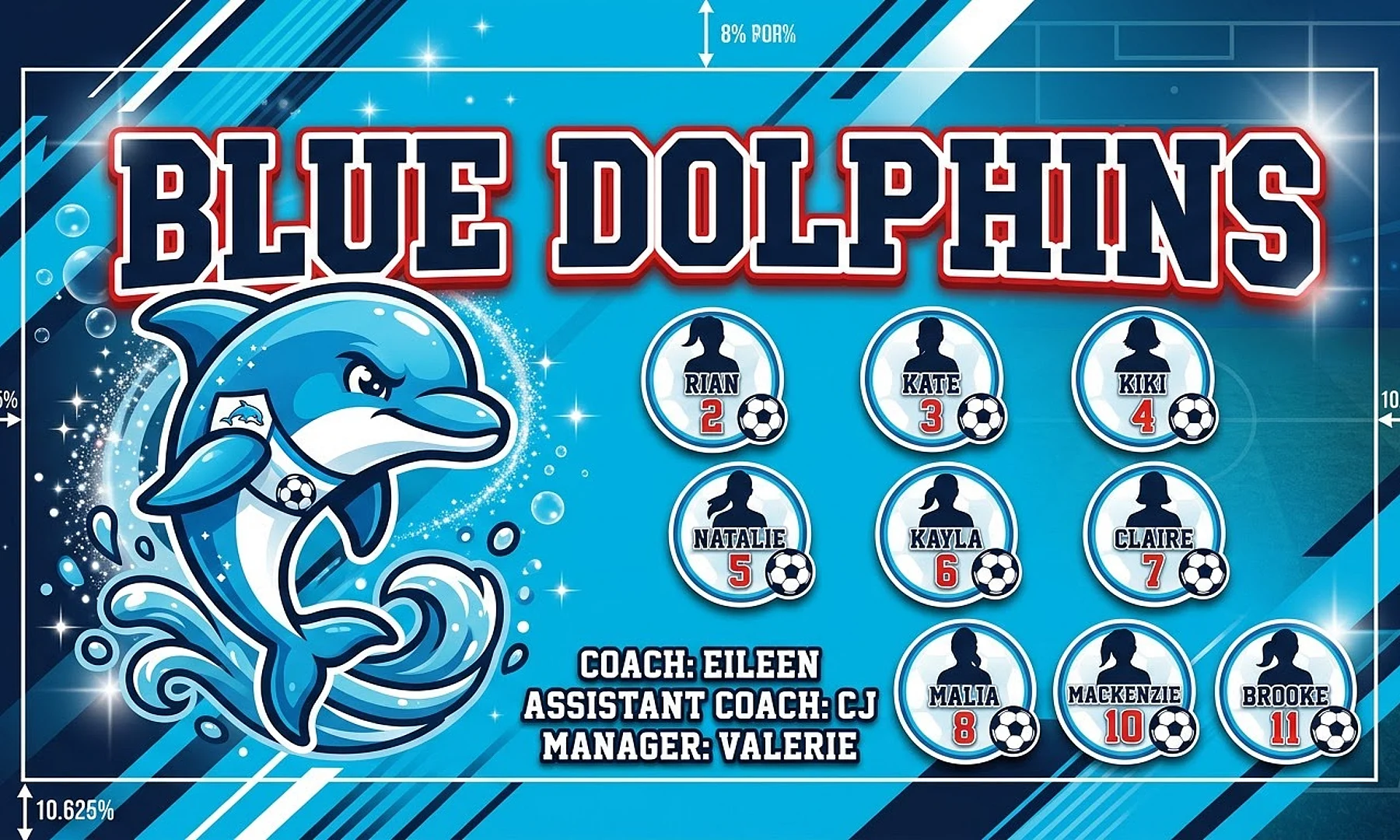 Blue Dolphins soccer team banner created with AI