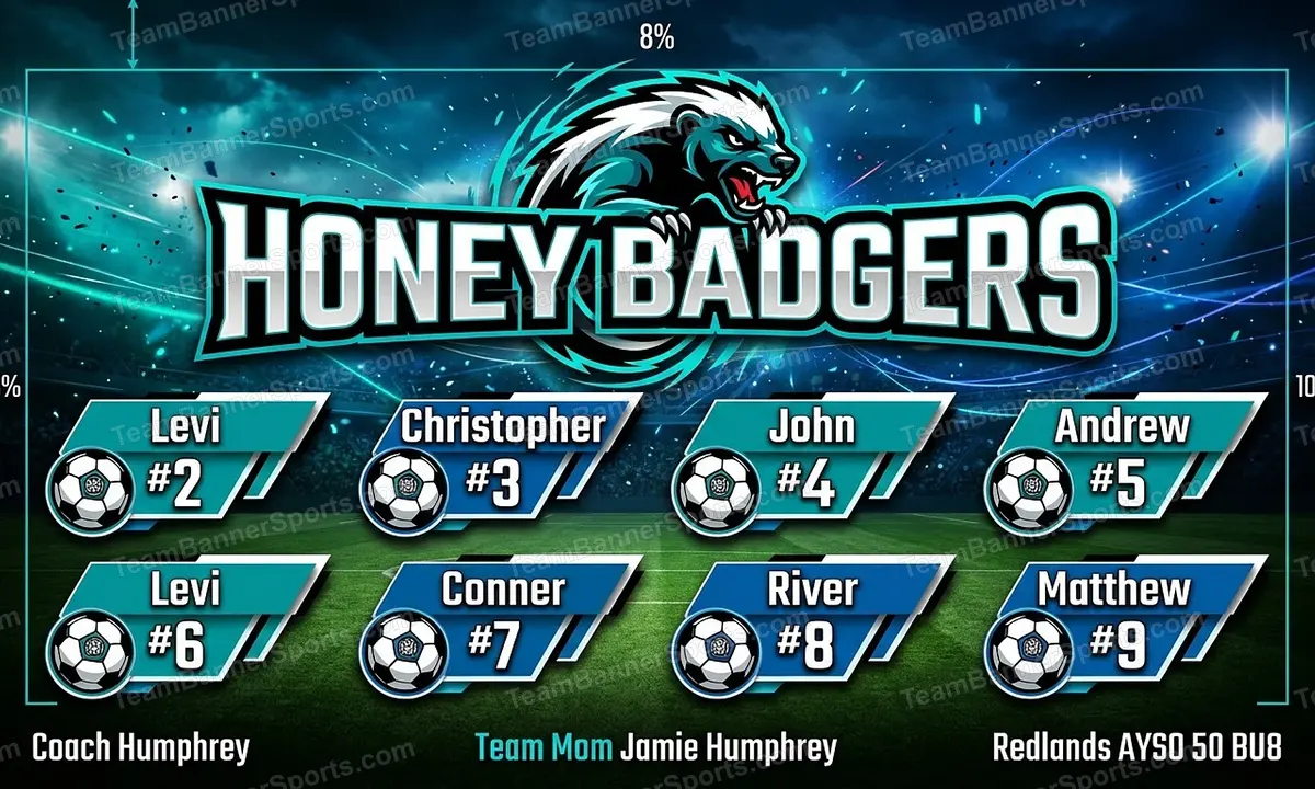 Honey Badgers soccer team banner created with AI