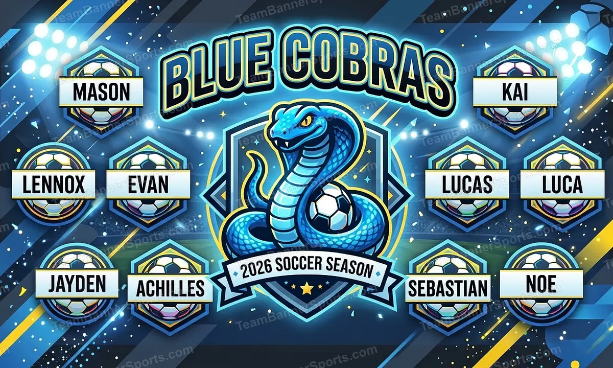 Blue Cobras soccer team banner created with AI