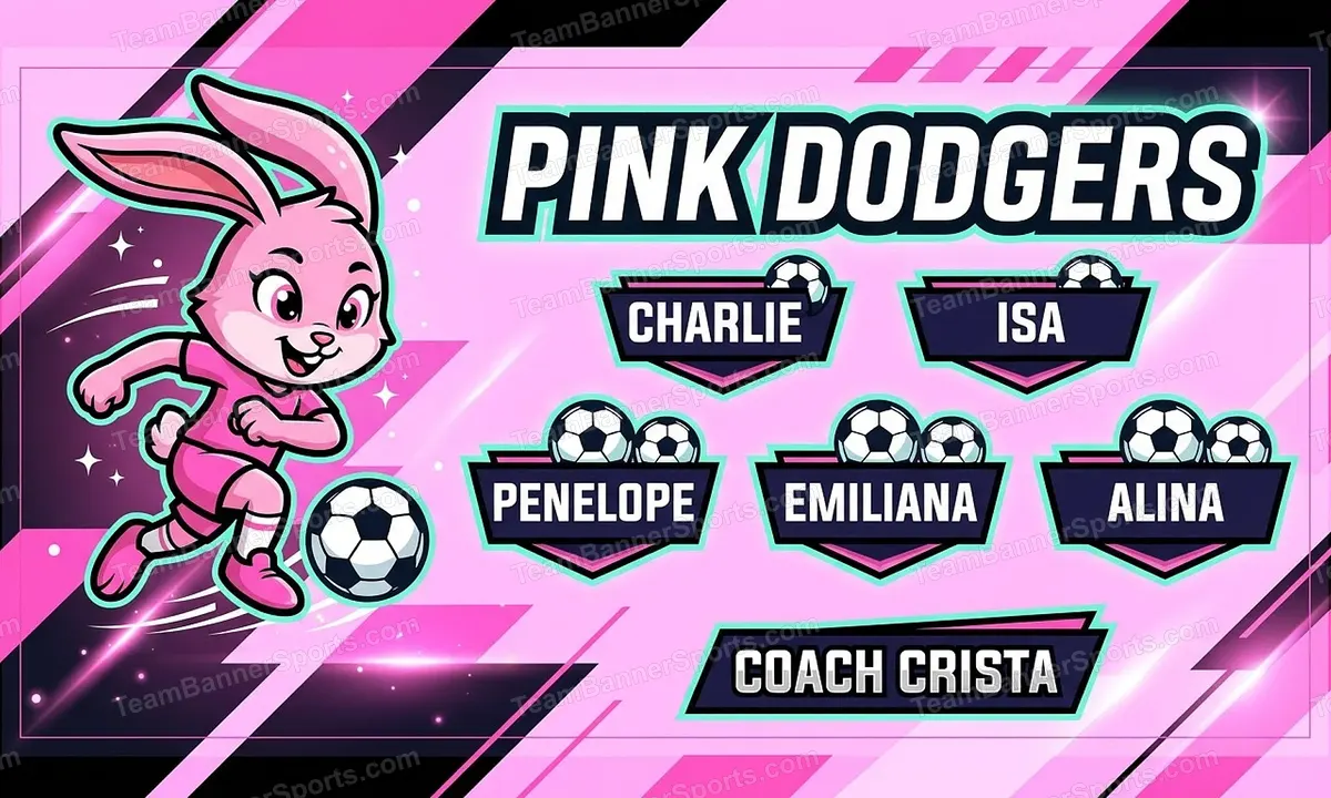 Pink dodgers soccer team banner created with AI
