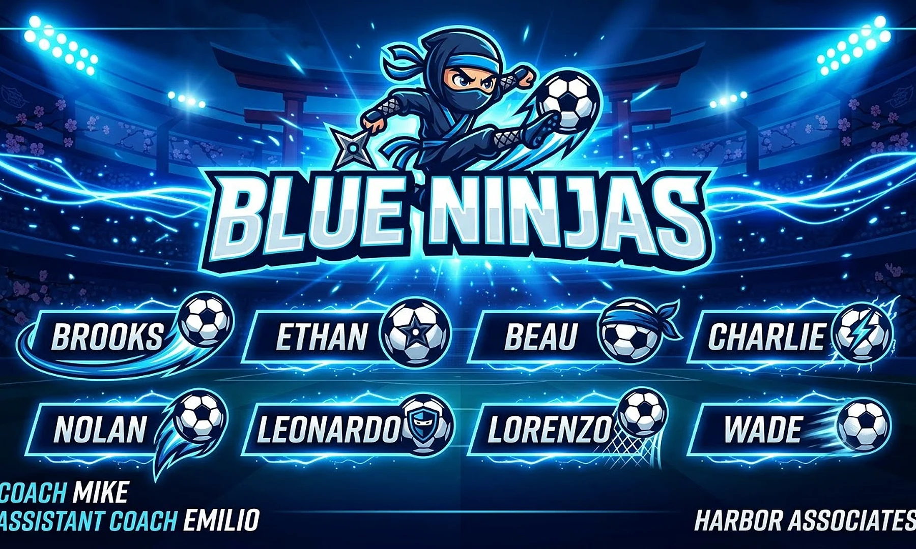 Blue Ninjas soccer team banner created with AI