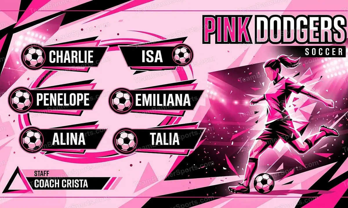 Pink Dodgers soccer team banner created with AI